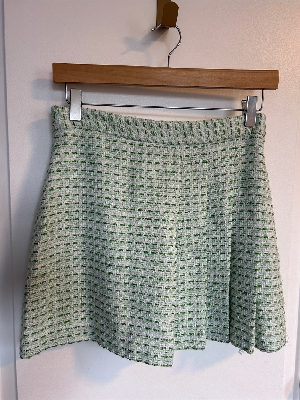 Zara Light Green Tweed Mini Skirt